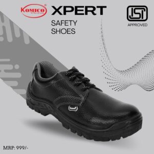 Komico Xpert ISI Approved Safety Shoes | Steel Toe | Black Leather Industrial Safety Footwear for Factory, Warehouse & Construction